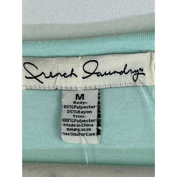 French Laundry Top Medium Blue Aqua Women Ruffle 3/4 Sleeve Colorful Sparkle New - Picture 5 of 5